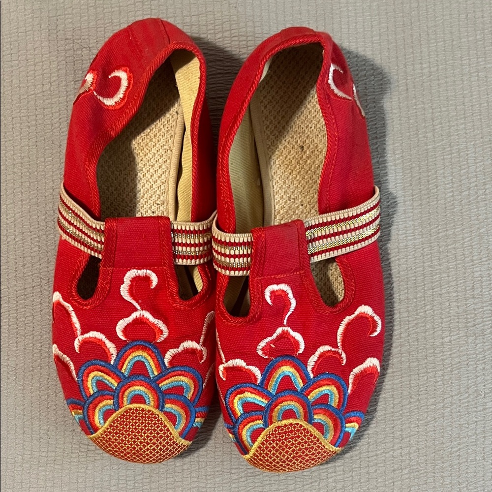 Red Embroidered Casual Shoes
